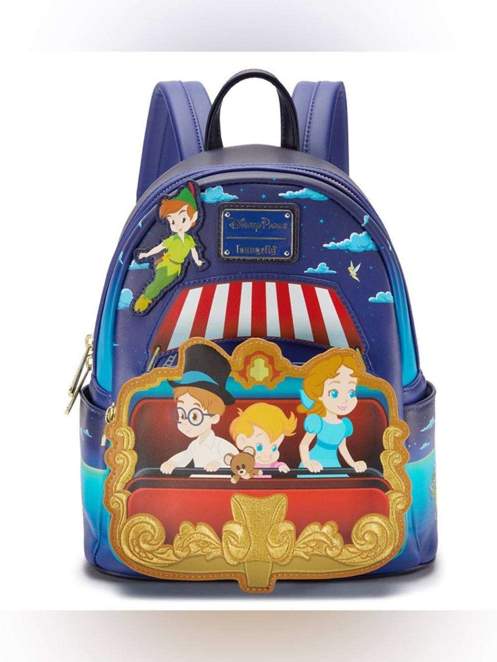 NWT Loungefly Disney Parks Peter Pan Ride Scene Mini Backpack - Navy Red Gold - Picture 1 of 5